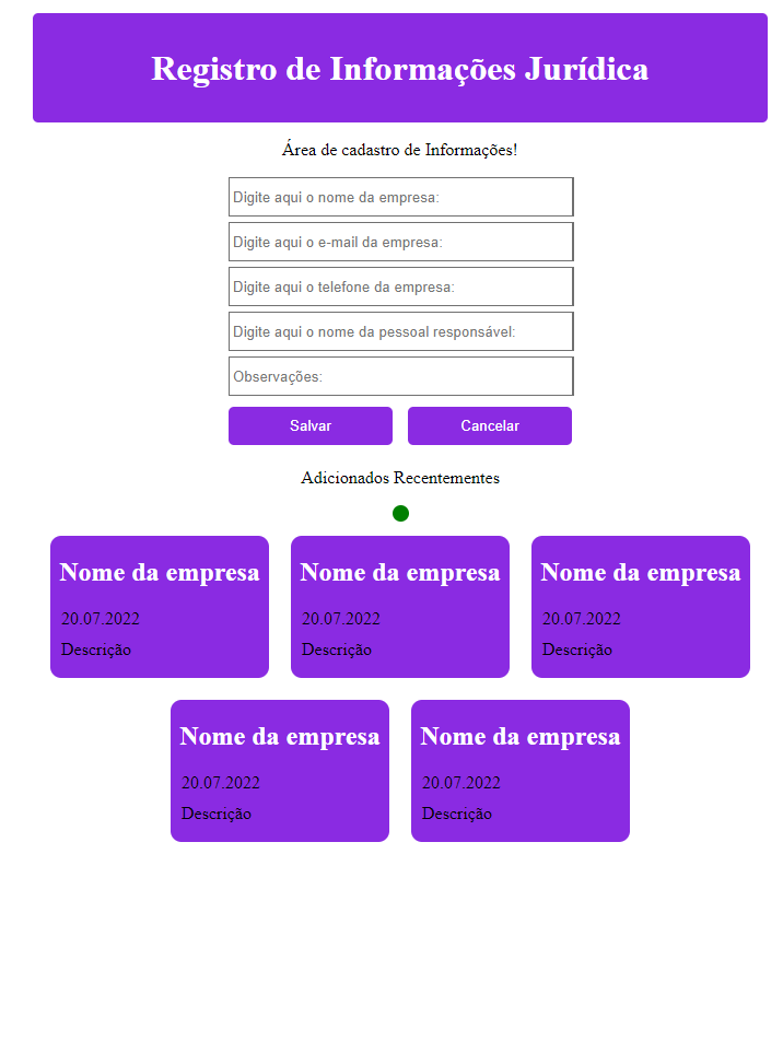 Sistema de cadastro de informações